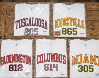 Custom City Area Code T-Shirt, Vintage Collegiate Style Shirt, Retro Varsity University Tee, Hometown Pride Gift, Gameday Apparel