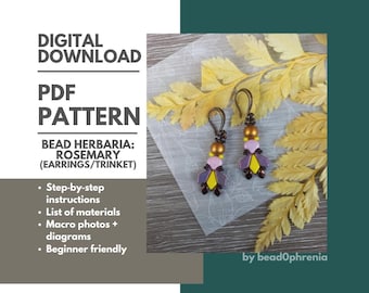 Rosemary Bead Pattern: Miniature Earrings, Pendant, Charm (Digital Download)