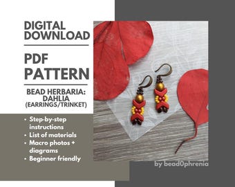 Modello di perline a forma di dalia: orecchini in miniatura, ciondolo, charm (download digitale)