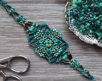 Peyote Stitch Manschette Armband Muster | Zwischenperlenweben | Schritt-für-Schritt-PDF | Emermora