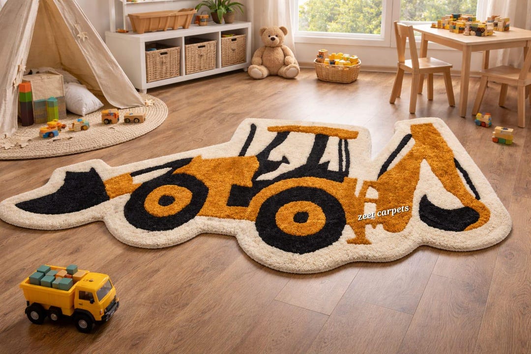 Hand Tufted Wool Excavator Rug – Kids Construction Playroom Decor - Etsy