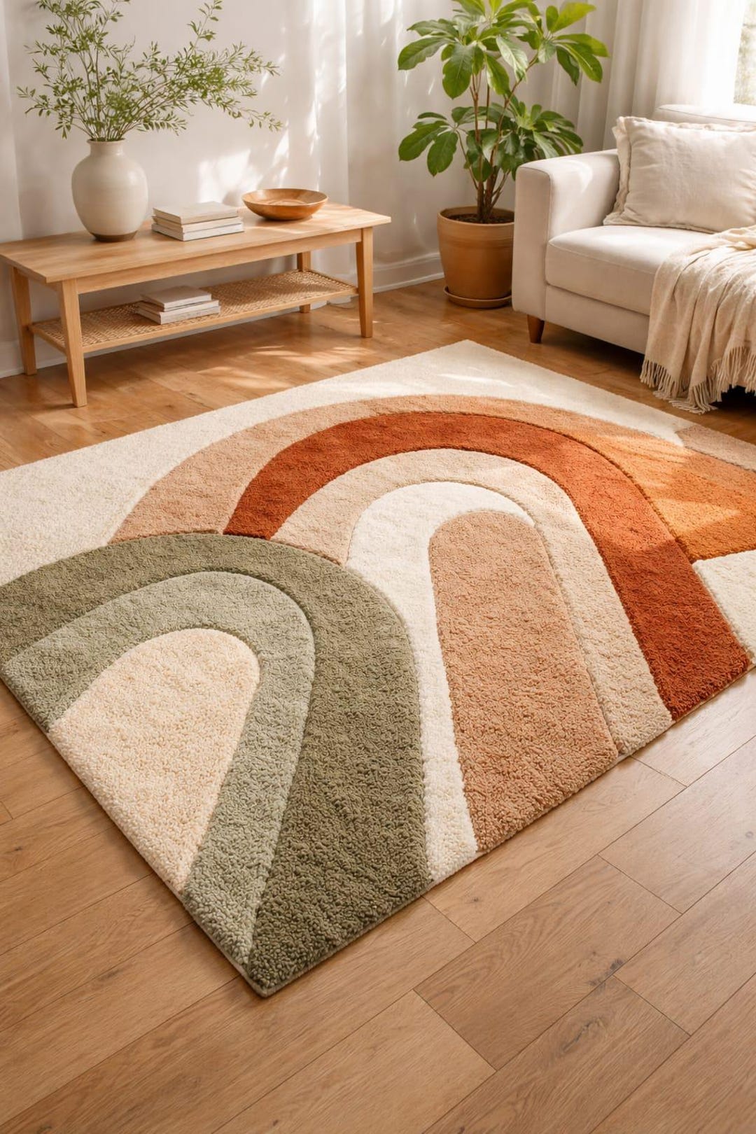 Hand Tufted Wool Rainbow Arch Rug, Boho Neutral Living Room Carpet - Etsy