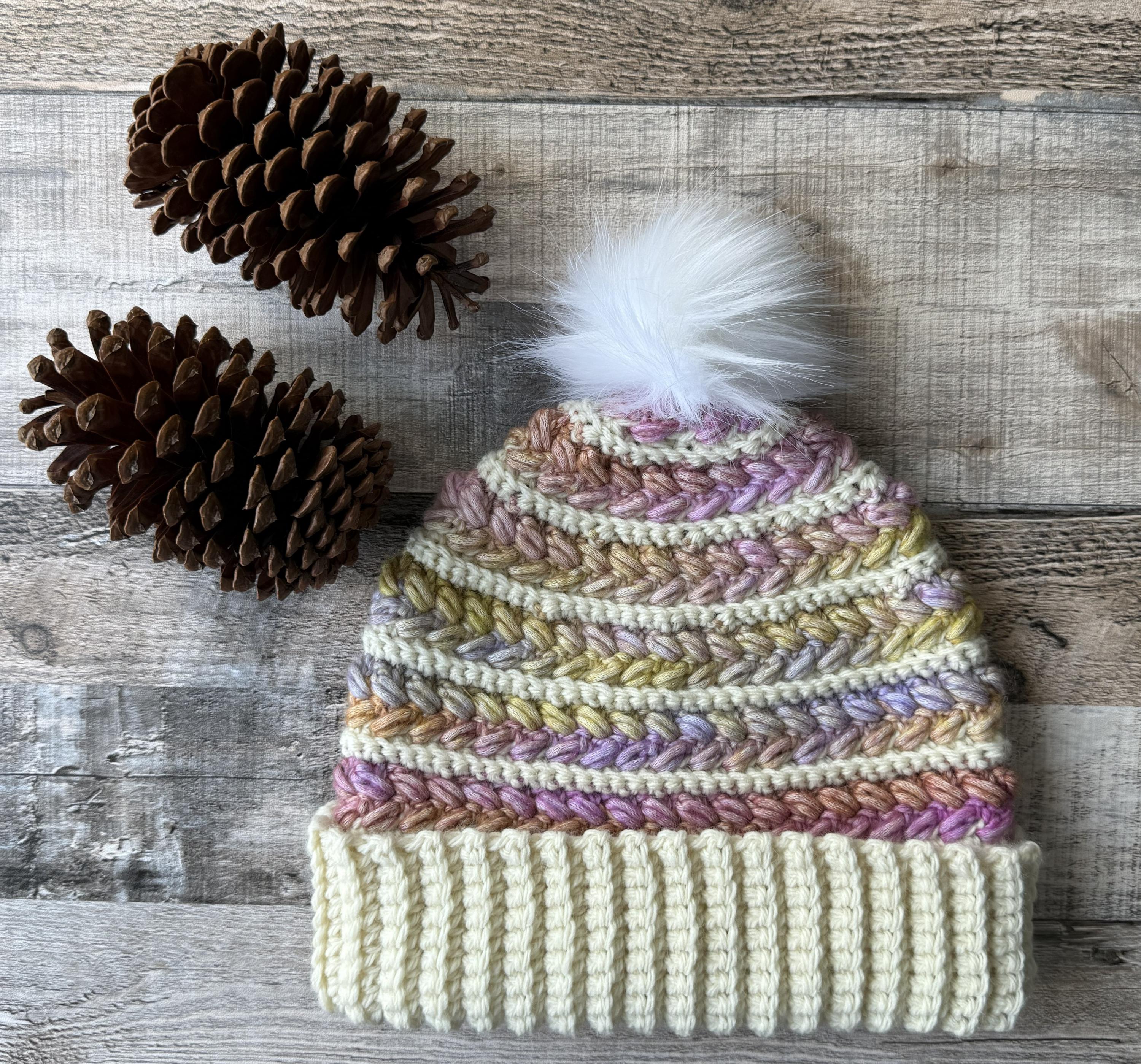 Hat Hand Crafted Purple BeanieStriped Varigated Floral Crochet I have three ready-made Hynod Flower Beanies left, and the  main image 3