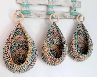 Handmade Crochet Wall Hanging  Basket – Wool Acrylic Blend Yarn Organizer