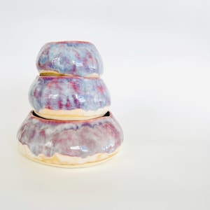 Handmade Ceramic Pebble Bowl Set | Multi-tone Flow Glaze | Soft Berry Blue, Violet | Minimal Pottery