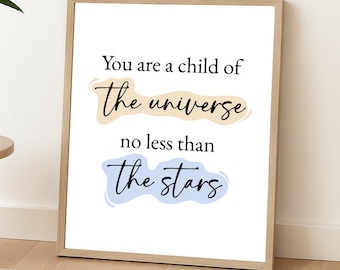 Arte de pared imprimible "Eres un hijo del universo" / Cita inspiradora / Descarga digital / Decoración minimalista cósmica para el hogar