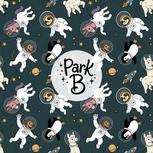 Animal Astronauts Seamless Pattern | Llama, Penguin, Monkey, Sloth & Unicorn in Space | Cosmic Kids Fabric | Digital PNG Repeat