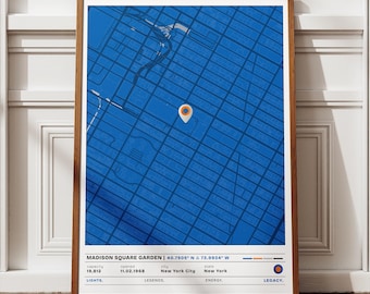 Póster con el mapa de la ubicación del estadio de baloncesto (descarga instantánea)