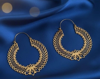 Boho Floral Filigree Hoop Earrings: Lightweight Statement Jewelry, 925 Sterling Silver
