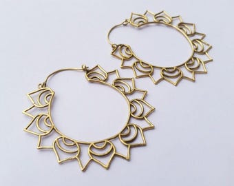 Sterling Silber mit vergoldeten Lotus Mandala Hoop Ohrringe - Sacred Geometry Festival Ohrhänger