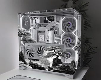 White Japanese PC Case Skin, Sticker - Dark Ink Custom Gaming Pc Decal