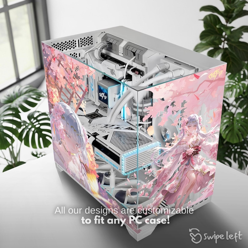 Cherry Blossom Anime Girl PC Case Skin, Sticker - Sakura Gaming Decal ...