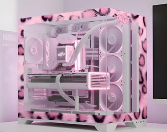 Pink Leopard PC Case Sticker For Borders - Gaming Pc Skin, Decal - Gamer Girl Gift