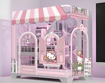 Hello Kitty Cafe PC Case Skin, Sticker - Gaming Pc Decal, Gift For Gamer Girl