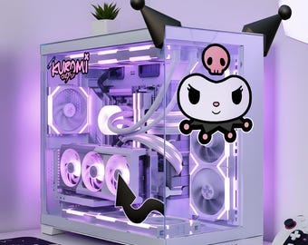 Kuromi Custom PC Case Skin, Purple Gothic Anime Gaming PC Decal, Gamer Girl Gift