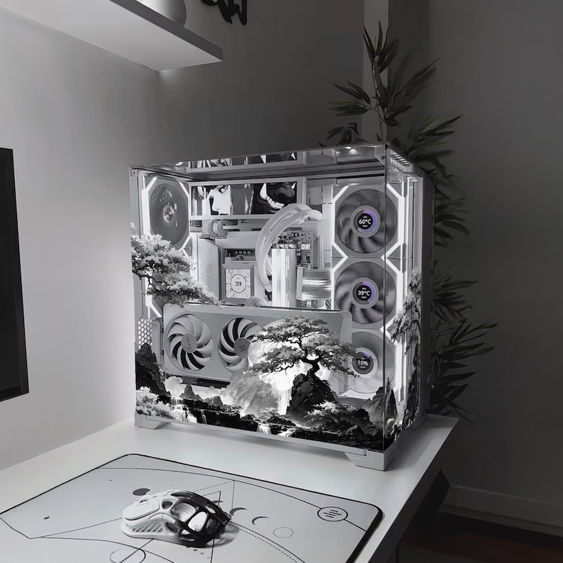 White Japanese PC Case Skin, Sticker - Dark Ink Custom Gaming Pc Decal ...