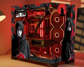 Red Shinobi PC Case Sticker – Dark Ninja Gaming Skin, UV DTF Decal