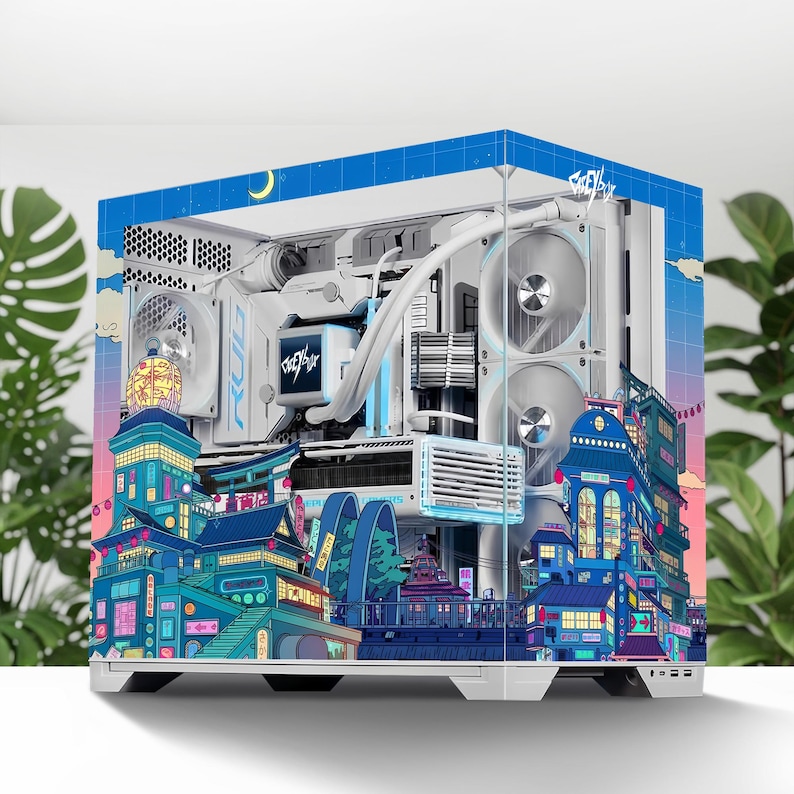 Japanese Retro City PC Case Sticker - Nostalgic Vintage Gaming Pc Skin ...
