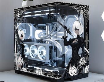 2B Custom PC Case Skin, Nier Automata Gaming PC, Dark Gothic Decal, Gamer Gift