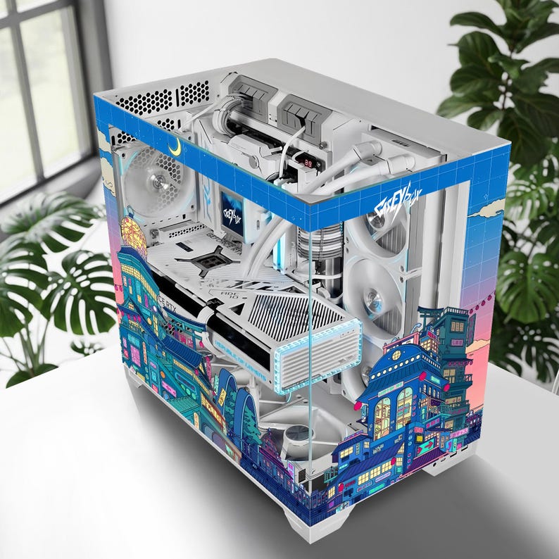 Japanese Retro City PC Case Sticker - Nostalgic Vintage Gaming Pc Skin ...