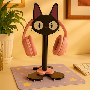キキの黒猫ジジのヘッドホンスタンド：快適なゲーマーデスクオーガナイザー - ゲーマーギフト