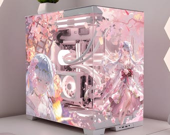 Cherry Blossom Anime Girl PC Case Skin, Sticker - Sakura Gaming Decal - Gamer Girl Gift