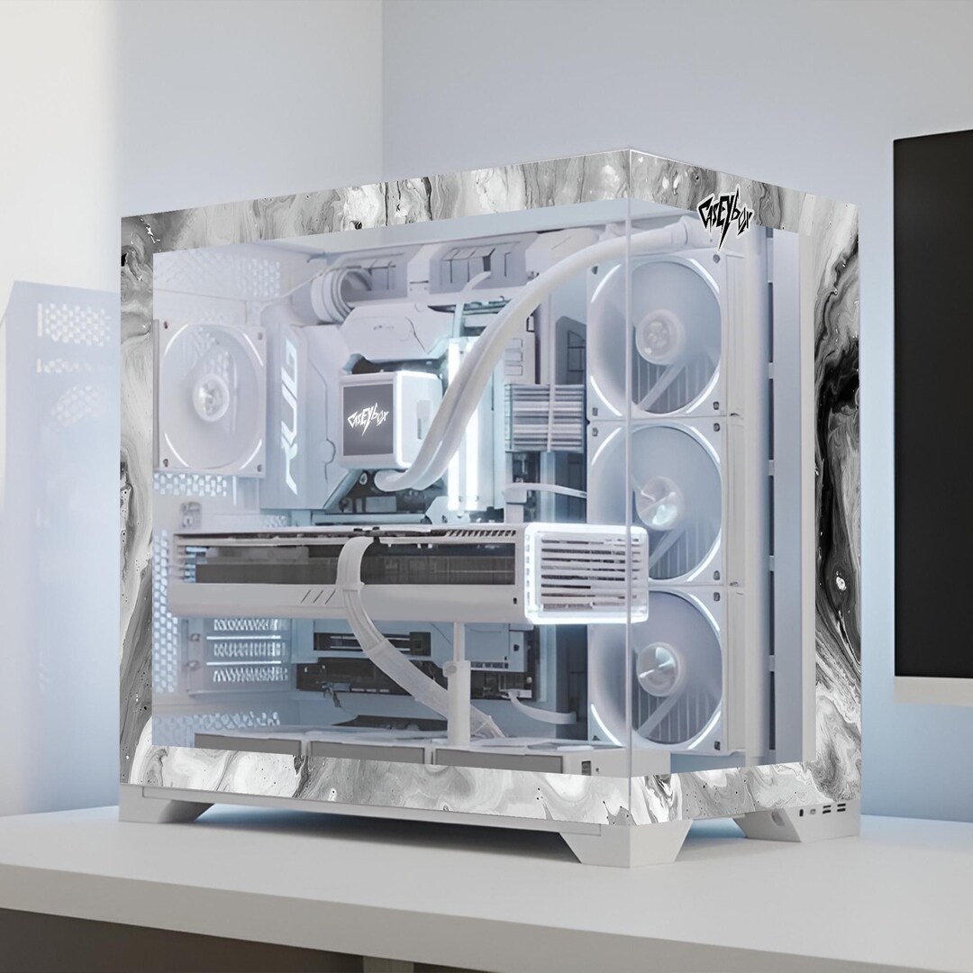 White Marble PC Case Sticker for Borders - Gaming Pc Skin, Decal ...