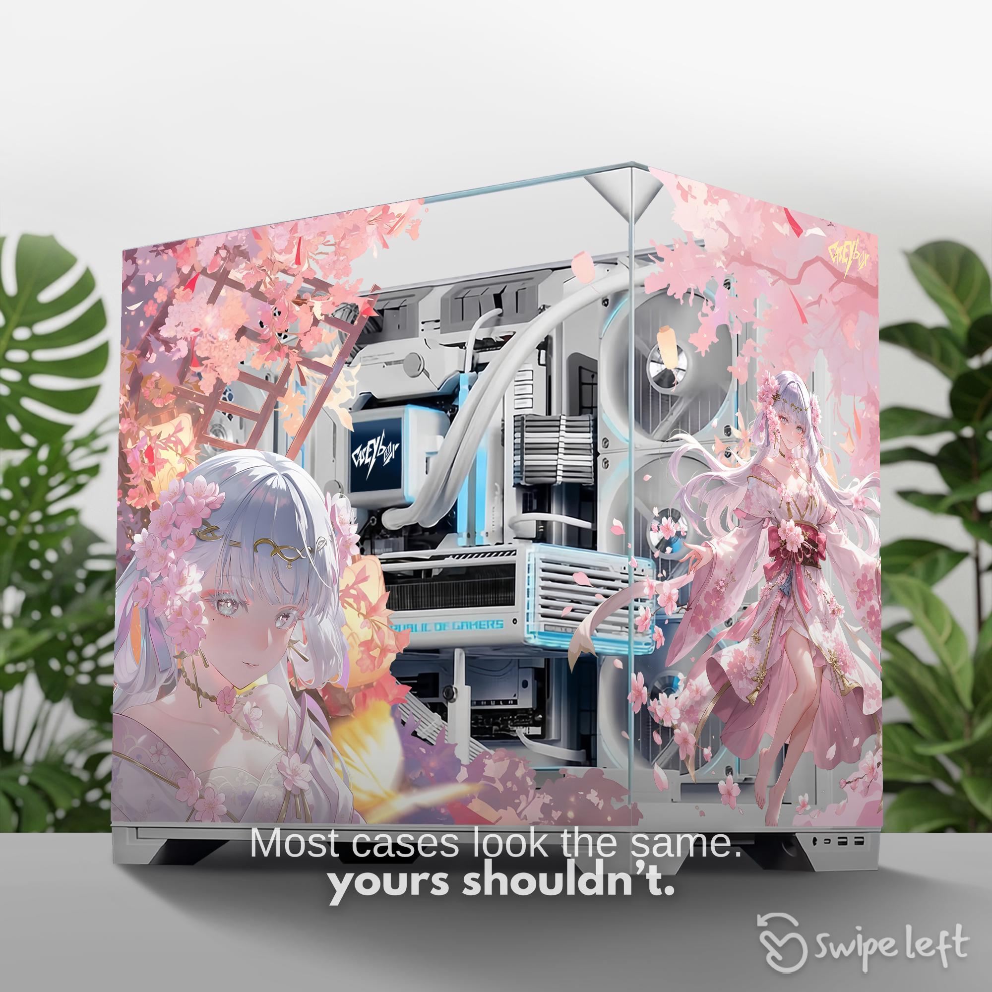 Cherry Blossom Anime Girl PC Case Skin, Sticker - Sakura Gaming Decal ...