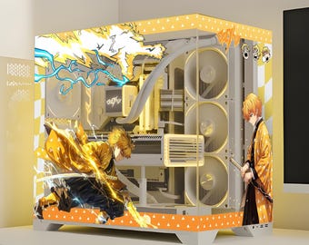 Zenitsu Anime PC Case Skin, Sticker - Demon Slayer Gaming Pc, Decal Gift For Gamers
