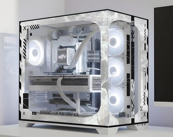 Off-White Custom PC Case Skin, Elegant White Gaming PC, Cozy Decal, Gamer Gift