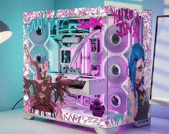 Custom Jinx Inspired PC Case Skin, Sticker: Anime Gaming Pc Decal Gift For Gamer