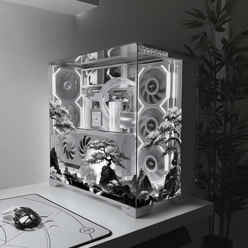 White Japanese PC Case Skin, Sticker - Dark Ink Custom Gaming Pc Decal ...