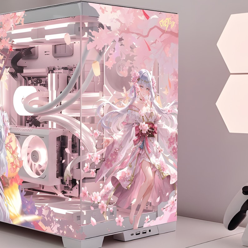 Cherry Blossom Anime Girl PC Case Skin, Sticker - Sakura Gaming Decal ...