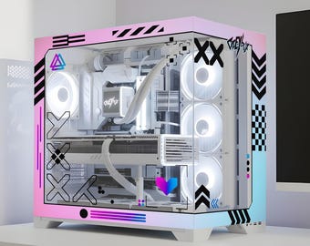 Aurora Drift Custom PC Case Skin, Pink Blue Gaming PC, Cozy Decal, Gamer Gift