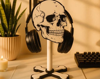 Skull Headphone Stand: Skeleton Gamer Desk Organizer - Gothic Decor