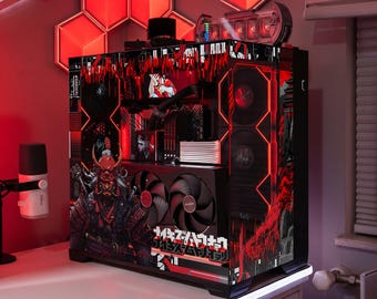 Cyber Samurai PC Case Skin, Warrior Gaming PC Decal, Custom Size, RGB Compatible