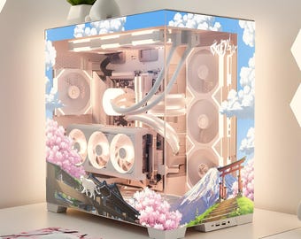 Cozy Japan PC Case Skin, Cherry Blossom Fuji Mountain Decal (UV DTF)