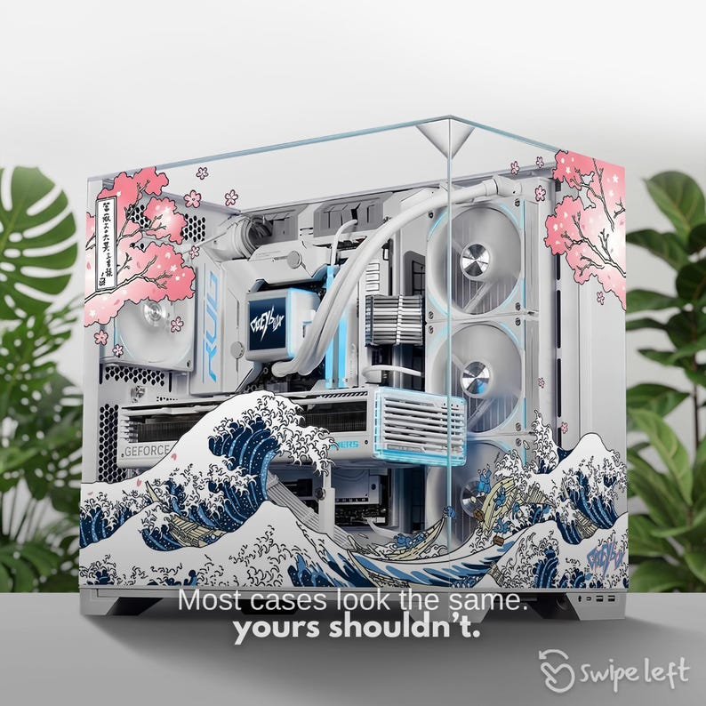 Japanese Computer Case Wave Sakura PC Case Skin, Japanese Gaming PC, Pink Kawaii Decal, Gamer ...