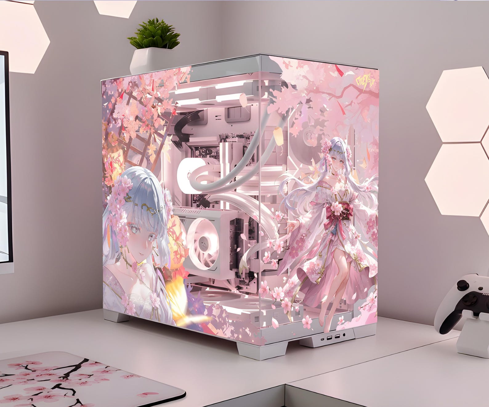 Cherry Blossom Anime Girl PC Case Skin, Sticker - Sakura Gaming Decal ...