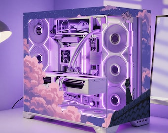Black Cat PC Case Skin, Gamer Sticker: Kawaii Anime Gaming Computer Accessory Decal