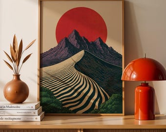 Mid Century Desert Wall Art | Retro Southwestern Print | Boho Cactus Landscape | Living Room Desert Decor | Printable Digital Download