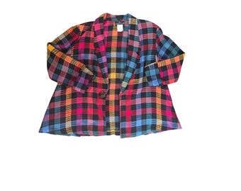 Carole Little Blazer Women 12 Colorful Plaid Vintage 80s Jacket