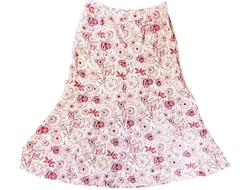 Christopher & Banks Année 2000 - Jupe midi trapèze rose en mélange de lin à fleurs et fleurs Taille 10