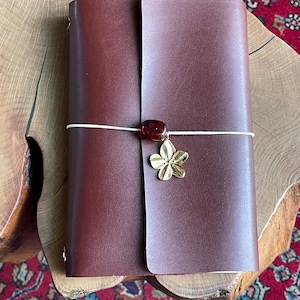 Burgundy Vegan Leather Trifold Journal Cover-Size A5- Handmade-Gold Details-Personalized-louise carmen style