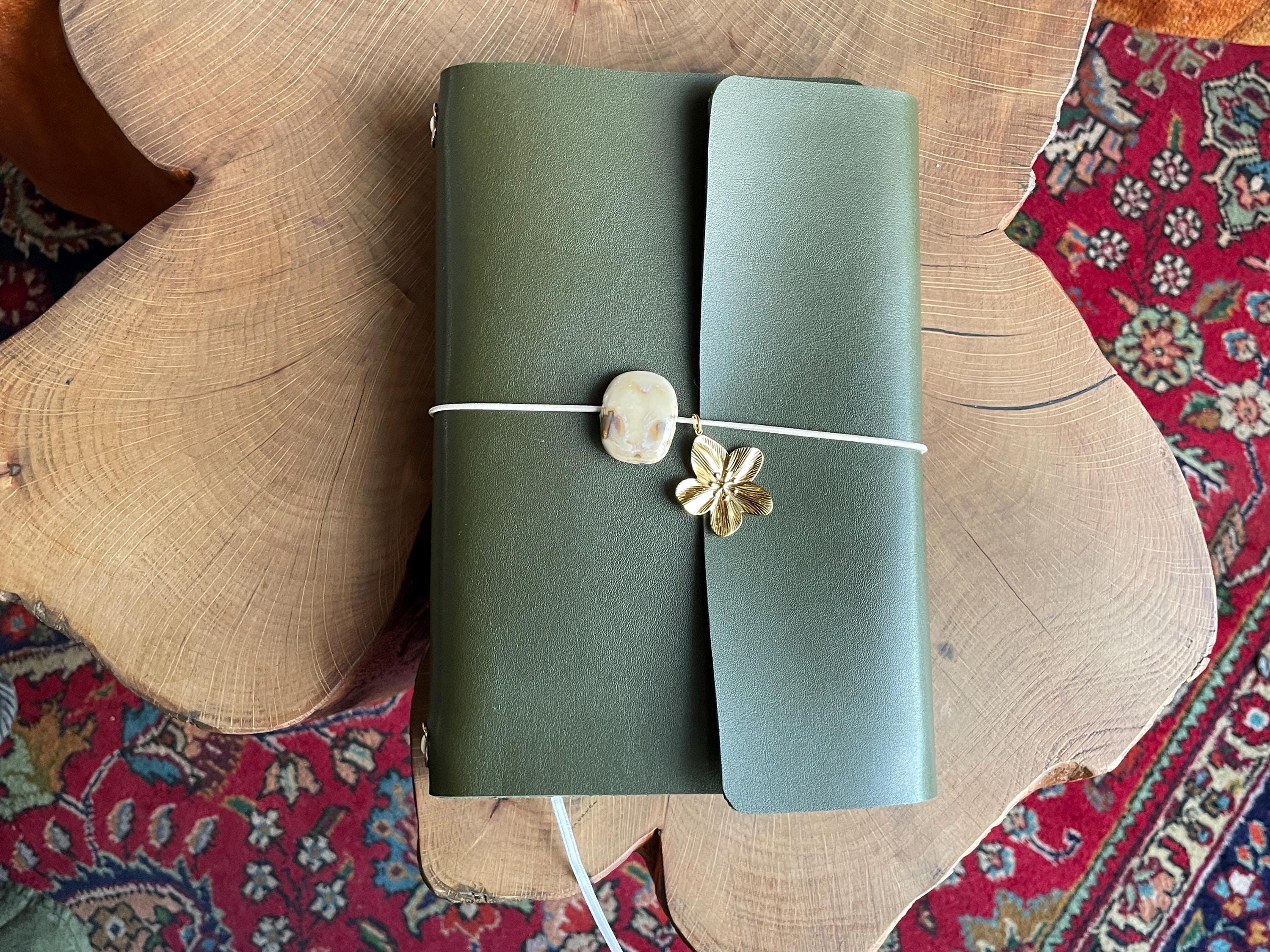 Green Vegan Leather Trifold Journal Cover-size A5- Handmade-gold ...