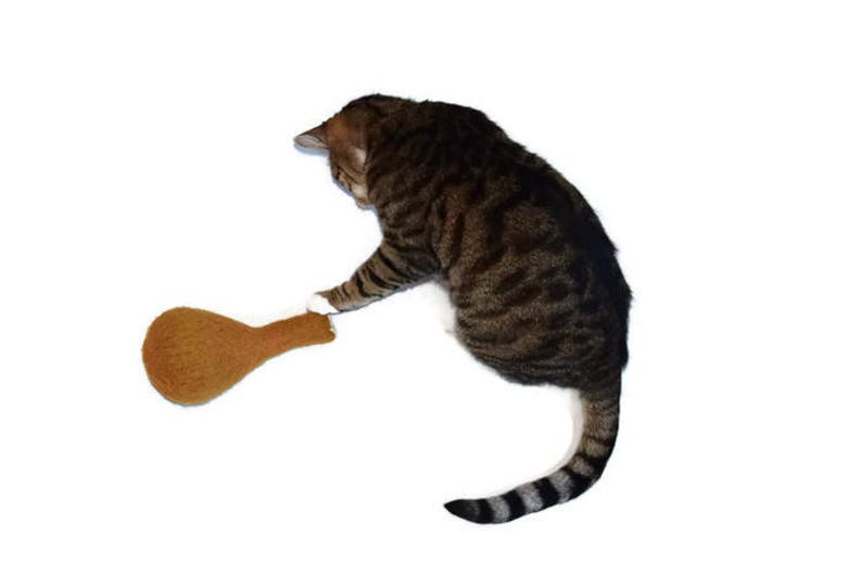 Turkey Drumstick Kicker Toy, Eco Friendly Wool Cat Toy, Catnip or Valerian & Catnip image 3