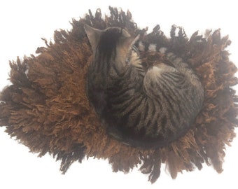 Hand Felted Wool Fleece Cat or Dog Bed, Cruelty Free Sustainable Sheared Sheep Rug, No Kill SheepSkin, Natural Pet Bedding