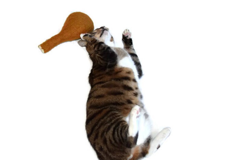 Turkey Drumstick Kicker Toy, Eco Friendly Wool Cat Toy, Catnip or Valerian & Catnip image 4