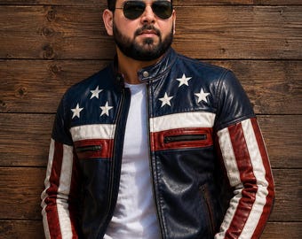 USA Patriotic Vintage Biker Motorcycle Jacket