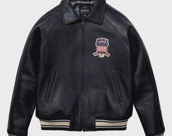 Avirex Classic American Flight Bomber Men's Varsity Style Genuine Leather Jacket